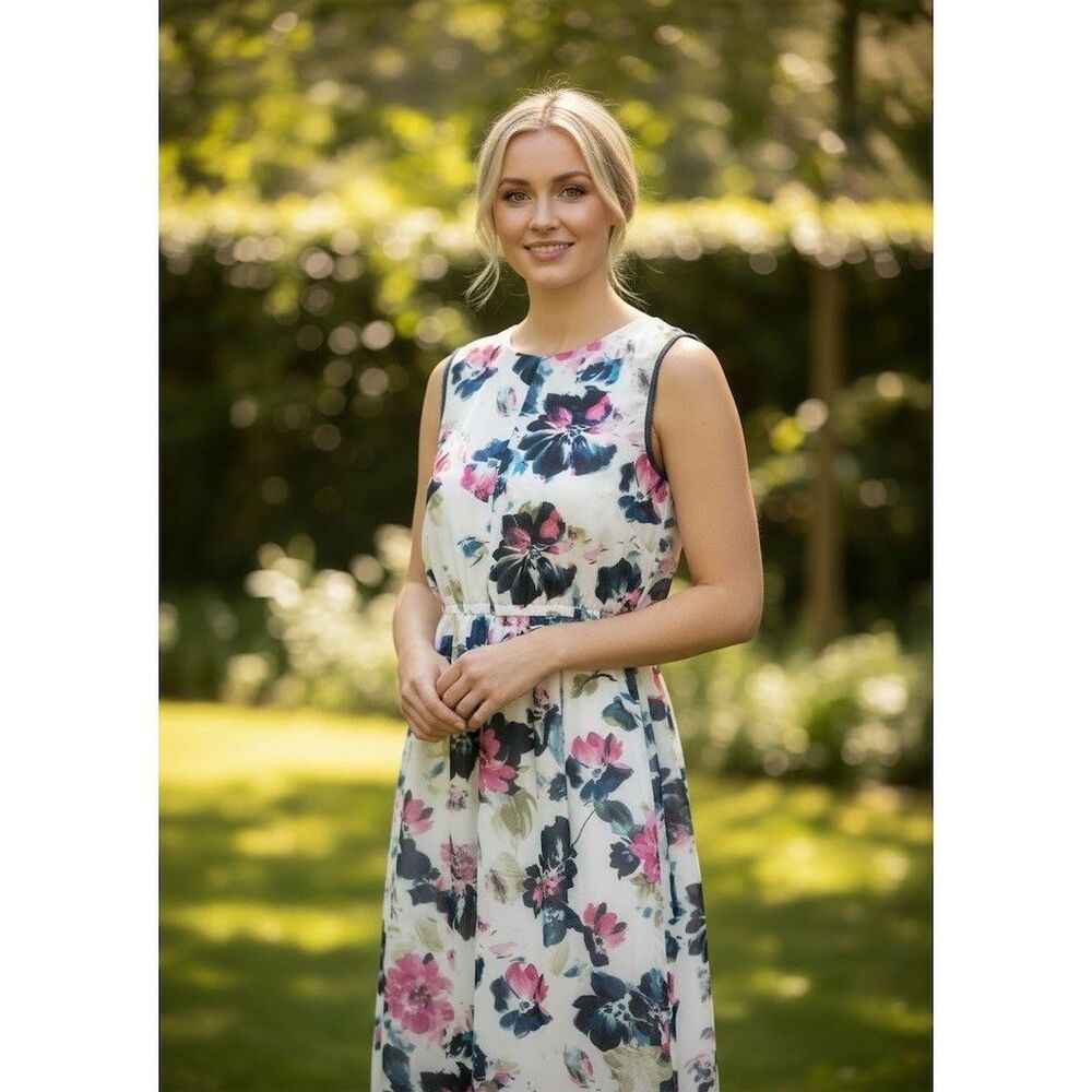 Simply Vera Vera Wang Dress Womens Petite L Floral Fit & Flare V-Neck - Picture 5 of 9